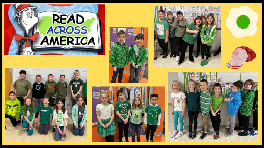 Collage of students wearing green